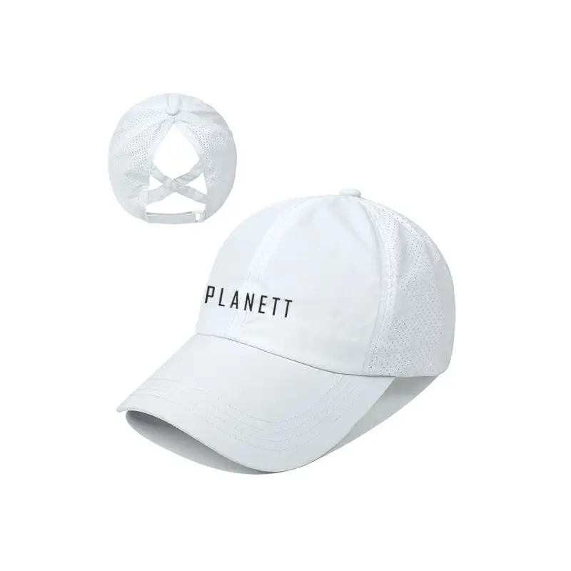 White ponytail baseball cap.