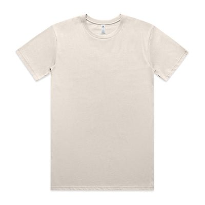 Cream-colored crew neck t-shirt with short sleeves and a relaxed fit.