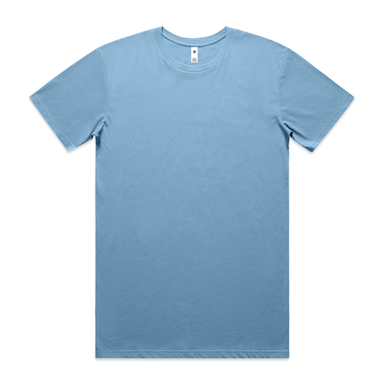 Light blue crew neck t-shirt with short sleeves and a simple design, suitable for casual wear.