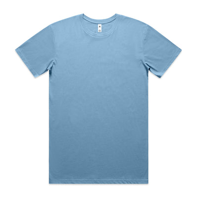 Light blue crew neck t-shirt with short sleeves and a simple design, suitable for casual wear.