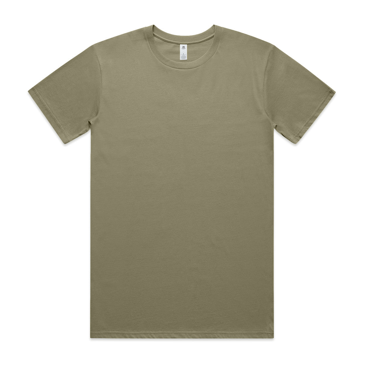 Olive green crew neck t-shirt with short sleeves and a simple design.