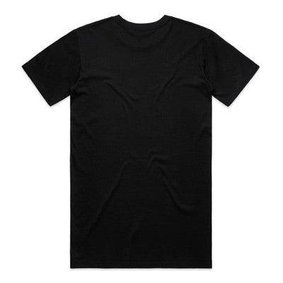Black plain t-shirt with short sleeves and crew neck.