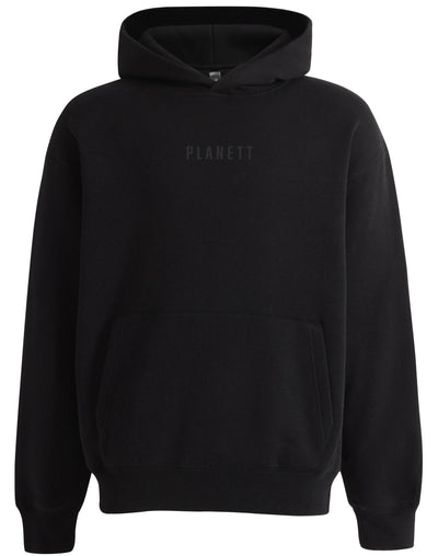 Black hooded sweatshirt.
