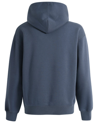 Blue hooded sweatshirt.