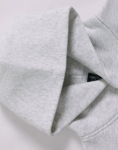 Gray hooded sweatshirt.