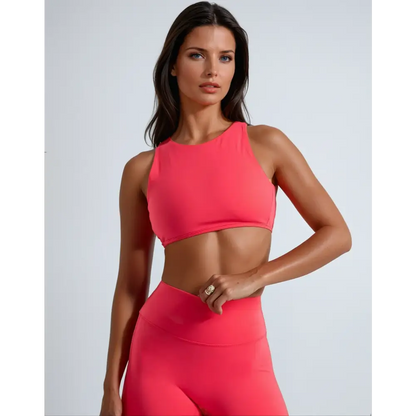 Coral-colored athletic set.
