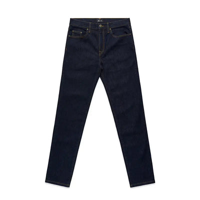 Dark blue denim jeans.