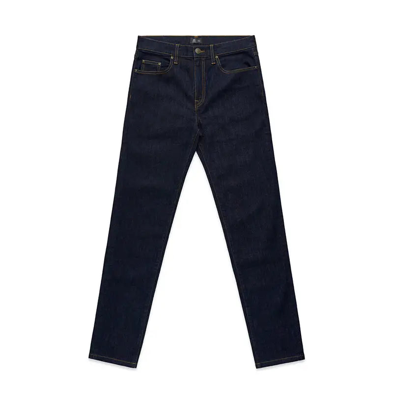 Dark blue denim jeans.
