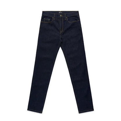 Dark blue denim jeans.