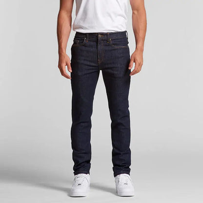 Dark wash denim jeans.