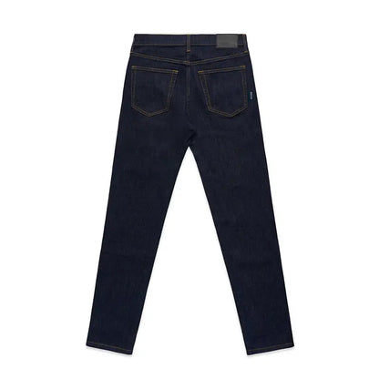 Dark wash denim jeans.