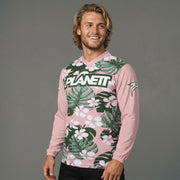 Men’s pink long-sleeve shirt with a tropical floral pattern