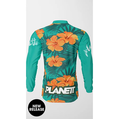 Floral-patterned long-sleeved shirt.