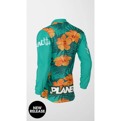 Long-sleeved floral shirt.