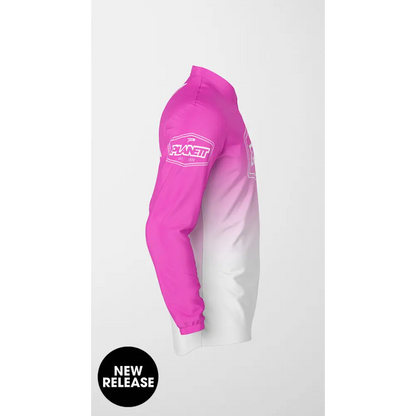 Pink and white gradient long-sleeved shirt.