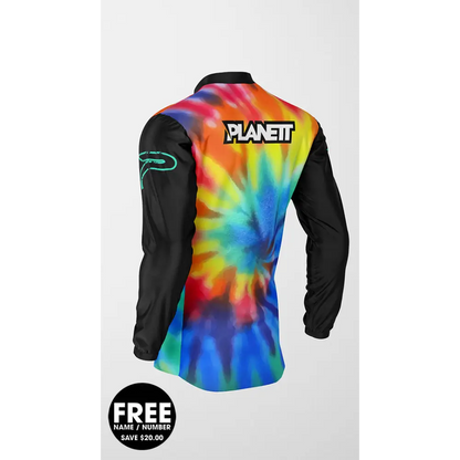 Tie-dye long-sleeved jersey.
