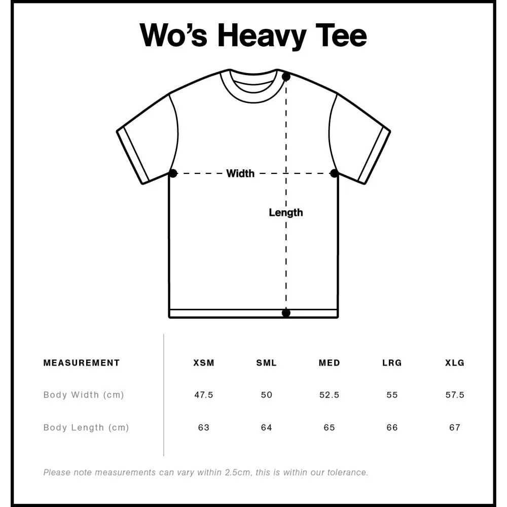 T-shirt sizing chart.