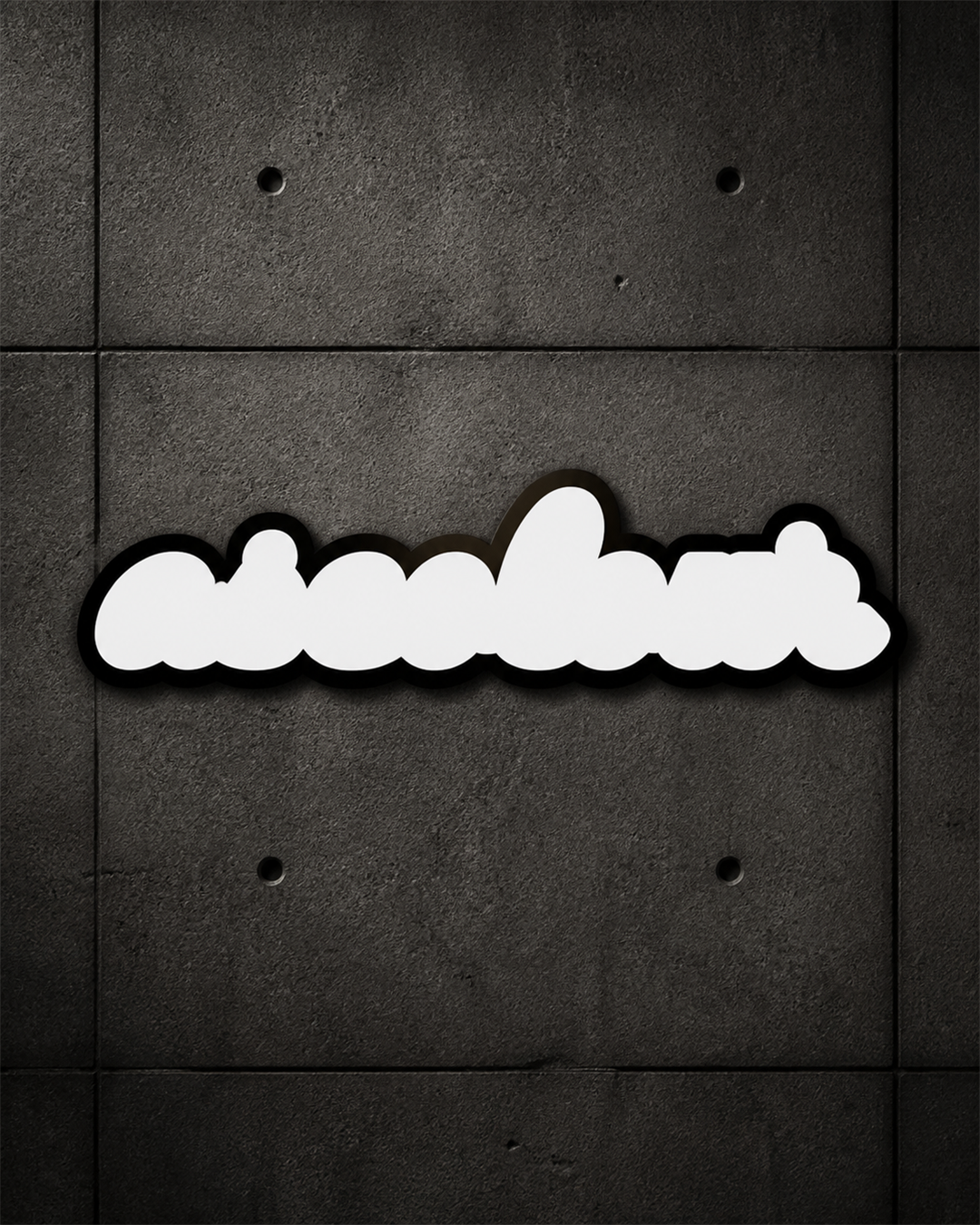 Script Sticker 1517 blank product on dark industrial concrete background