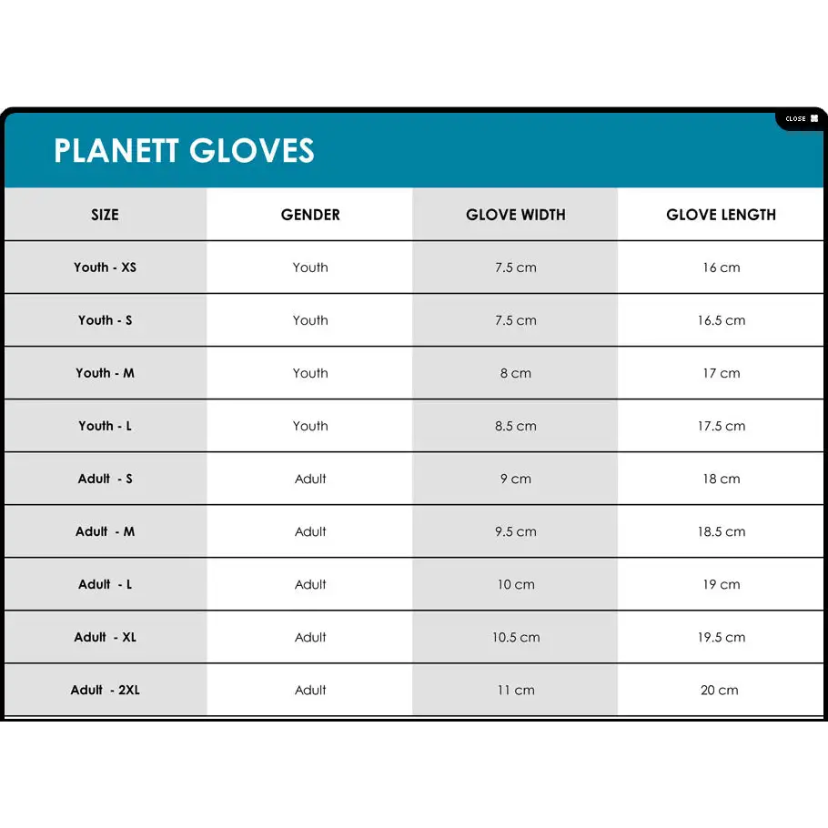 Glove size chart.