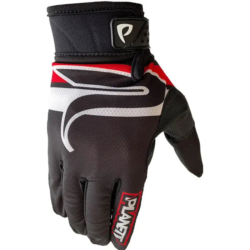 Black, white, and red racing glove.