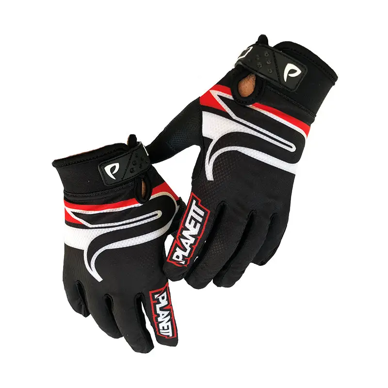 Pair of black, red, and white racing gloves.