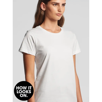 White crew neck t-shirt.