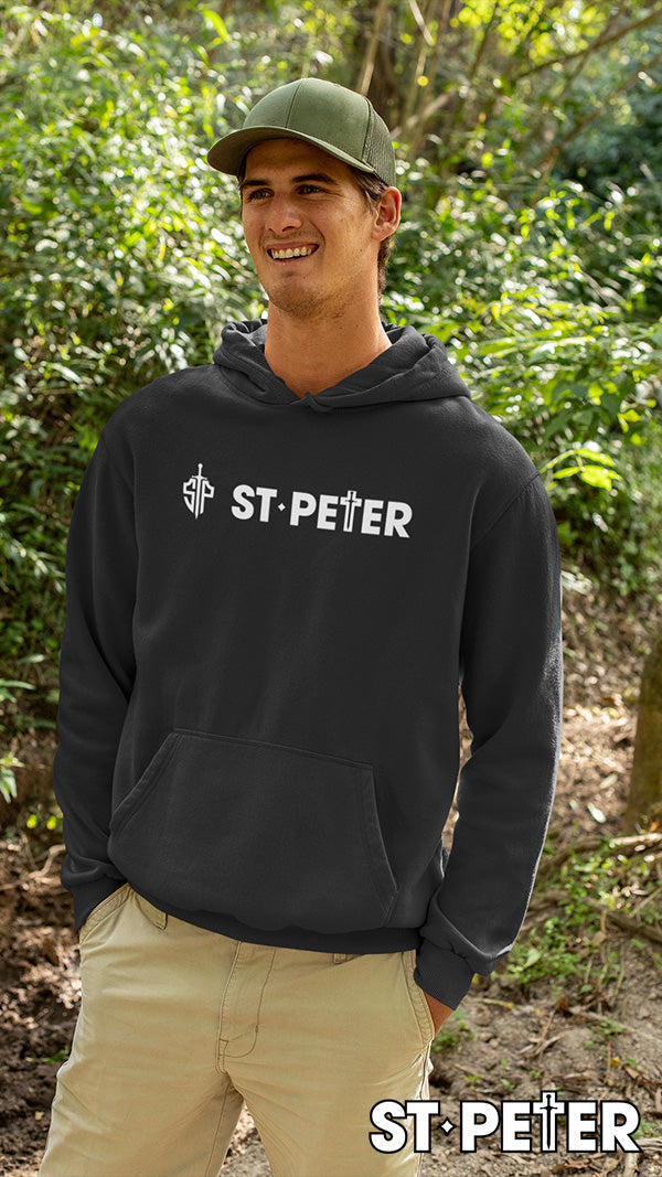 Black hoodie with ’St. Peter’ text.
