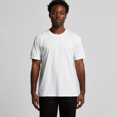 White crew neck t-shirt with short sleeves and a pocket on the left side.