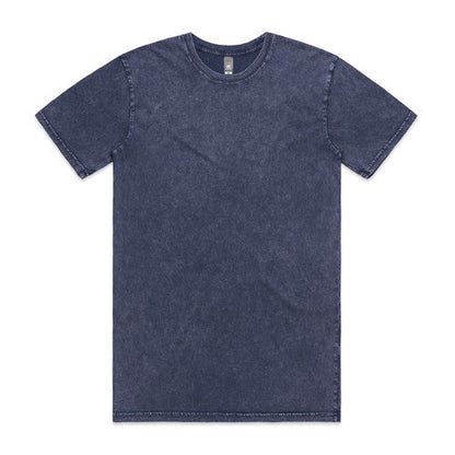 Navy blue acid wash t-shirt with crew neck and short sleeves.
