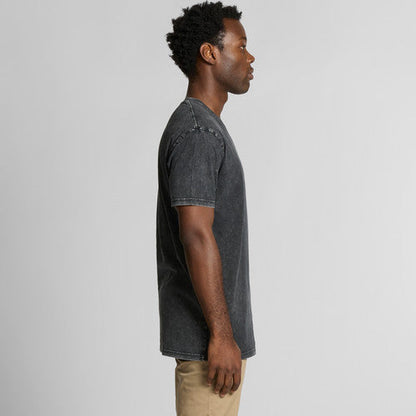 Charcoal gray t-shirt with distressed design and short sleeves.