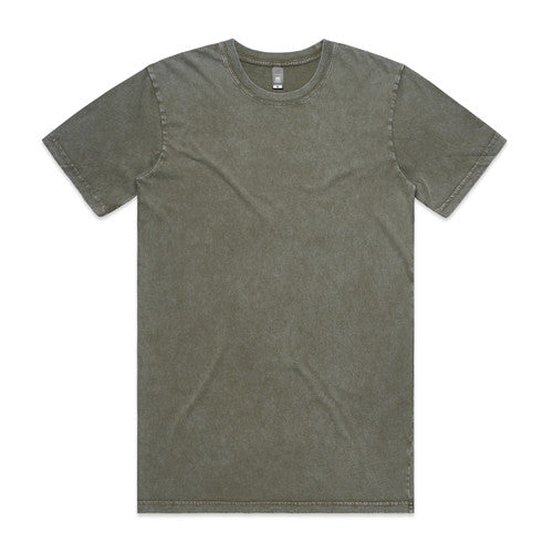 Olive green crew neck t-shirt with short sleeves and a relaxed fit.