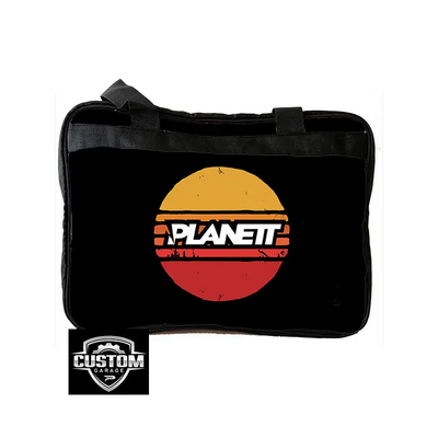 Black bag with a retro sun design.