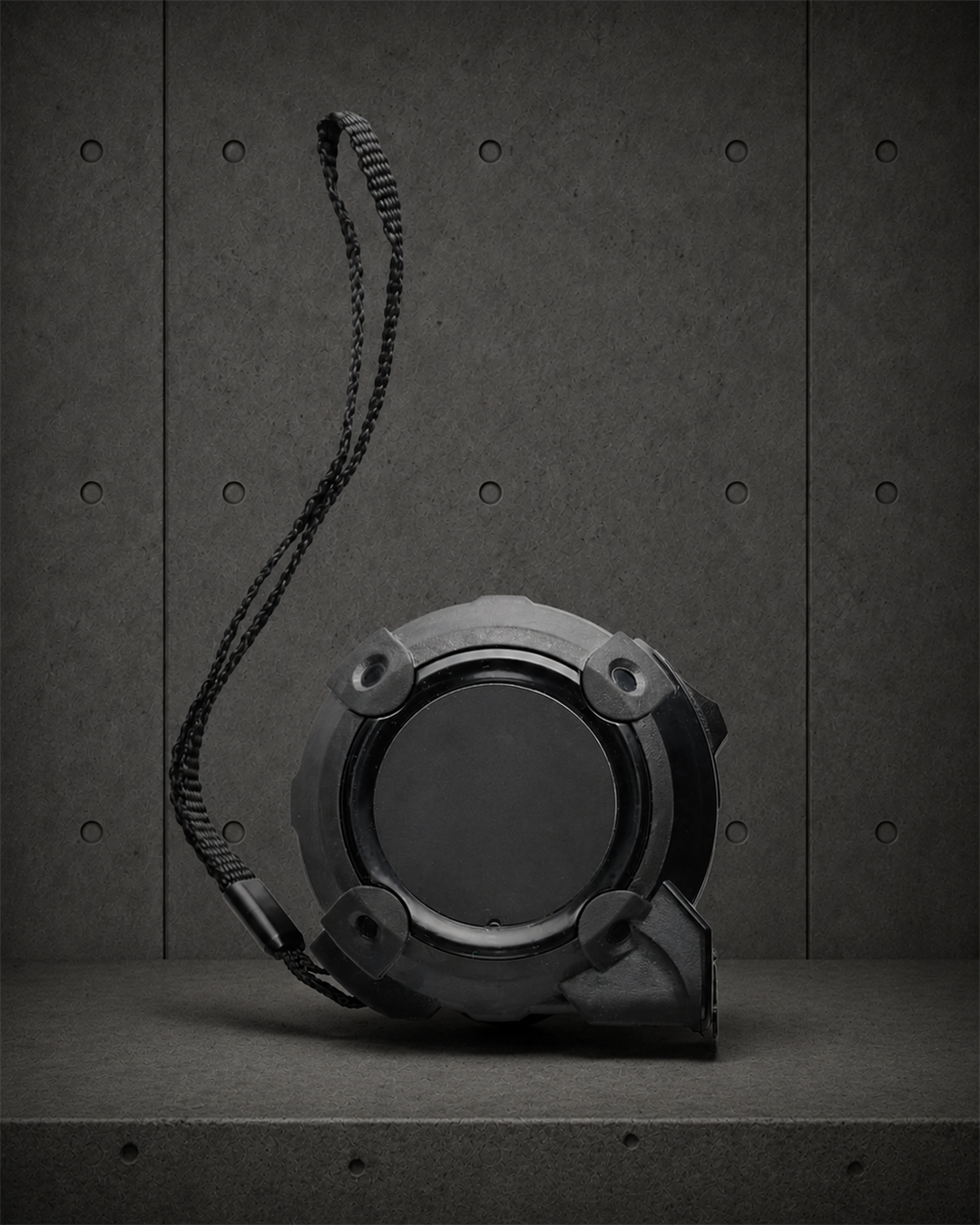 Tape Measure 1510 blank product on dark industrial concrete background
