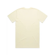 Plain cream-colored t-shirt.