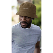 Olive green bucket hat.