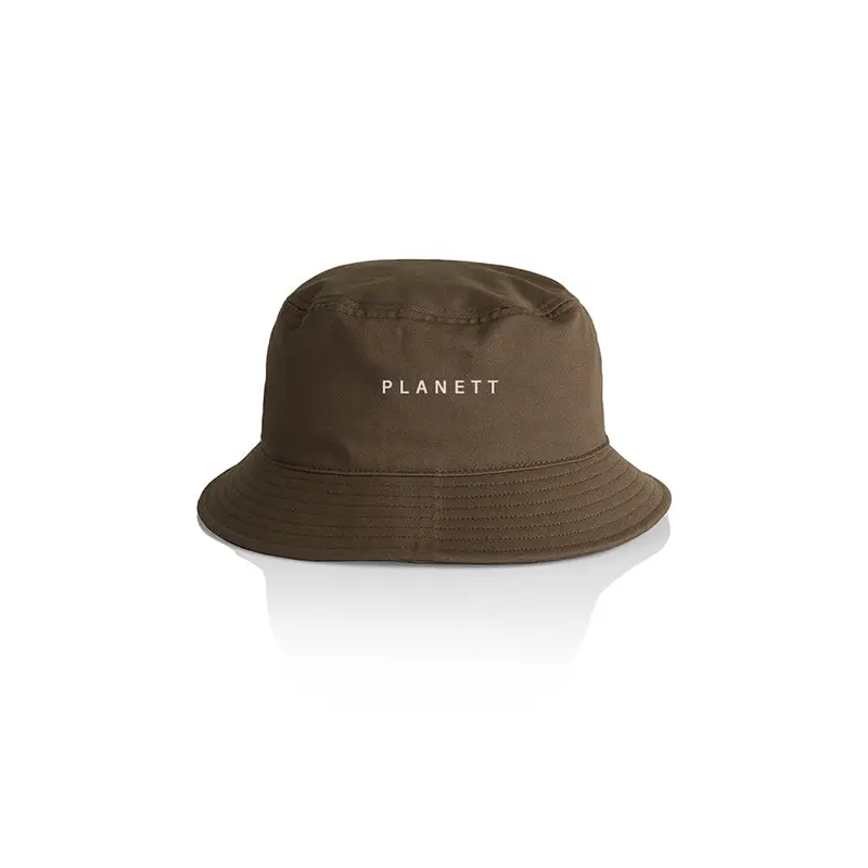 Olive green bucket hat.