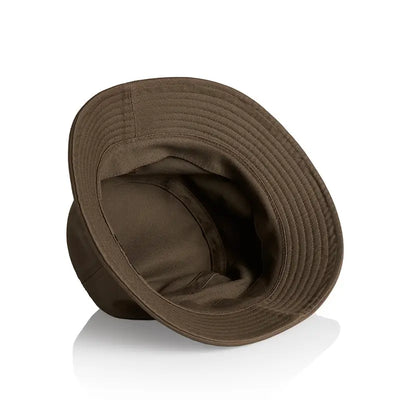 Brown bucket hat.