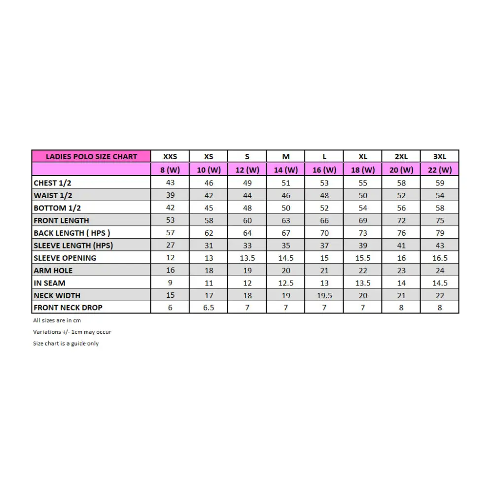 Ladies polo size chart.