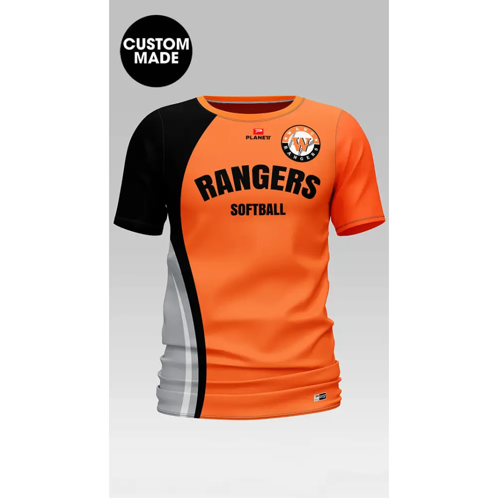 Orange and black softball jersey.