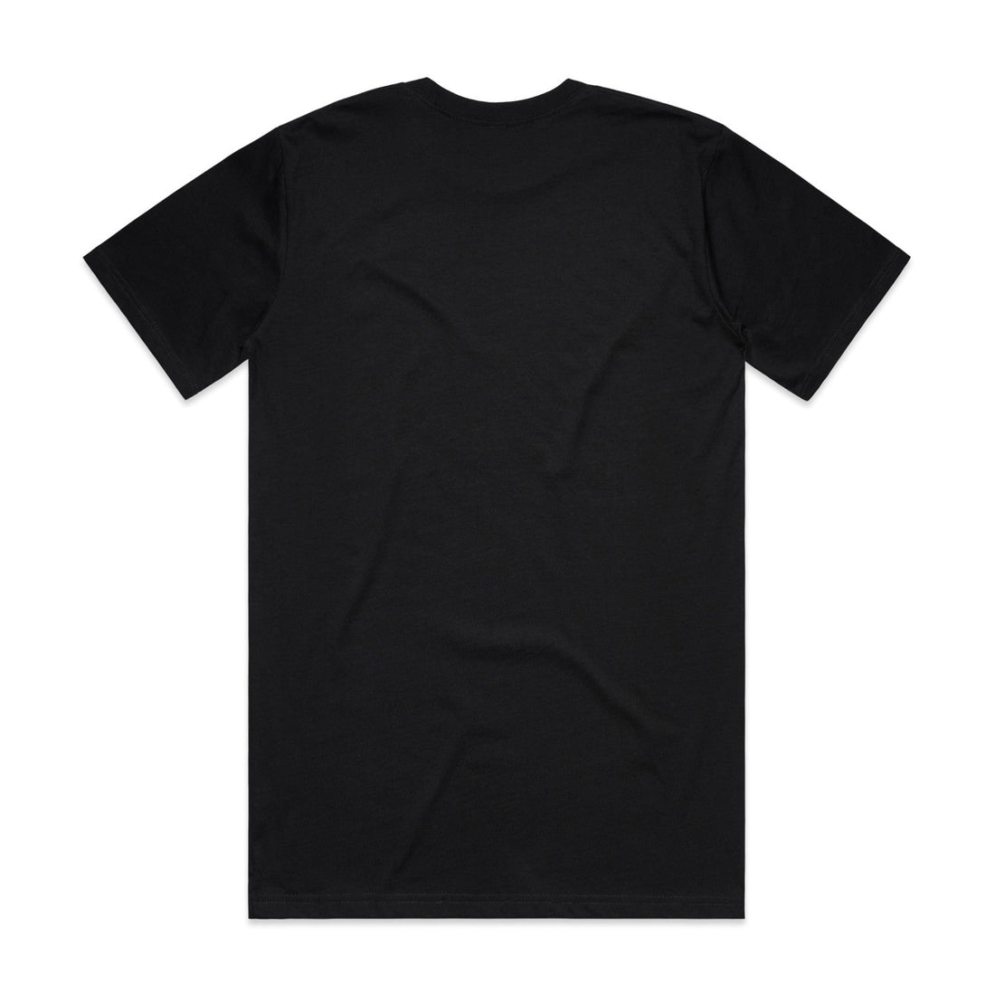 Black short-sleeved t-shirt.