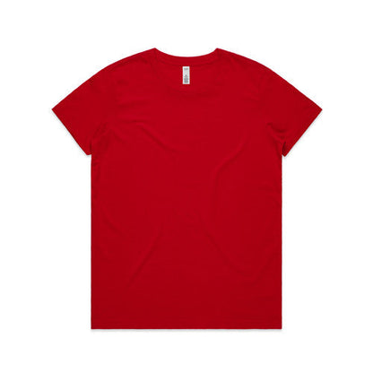 Red t-shirt with short sleeves and a crew neck.