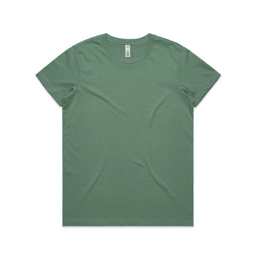 Olive green t-shirt with short sleeves and a crew neck.
