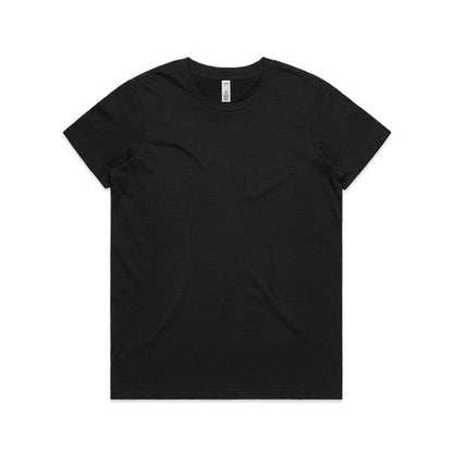 Black t-shirt with short sleeves and a crew neck.