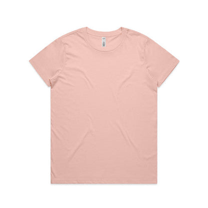 Pale pink t-shirt with short sleeves and a round neckline.