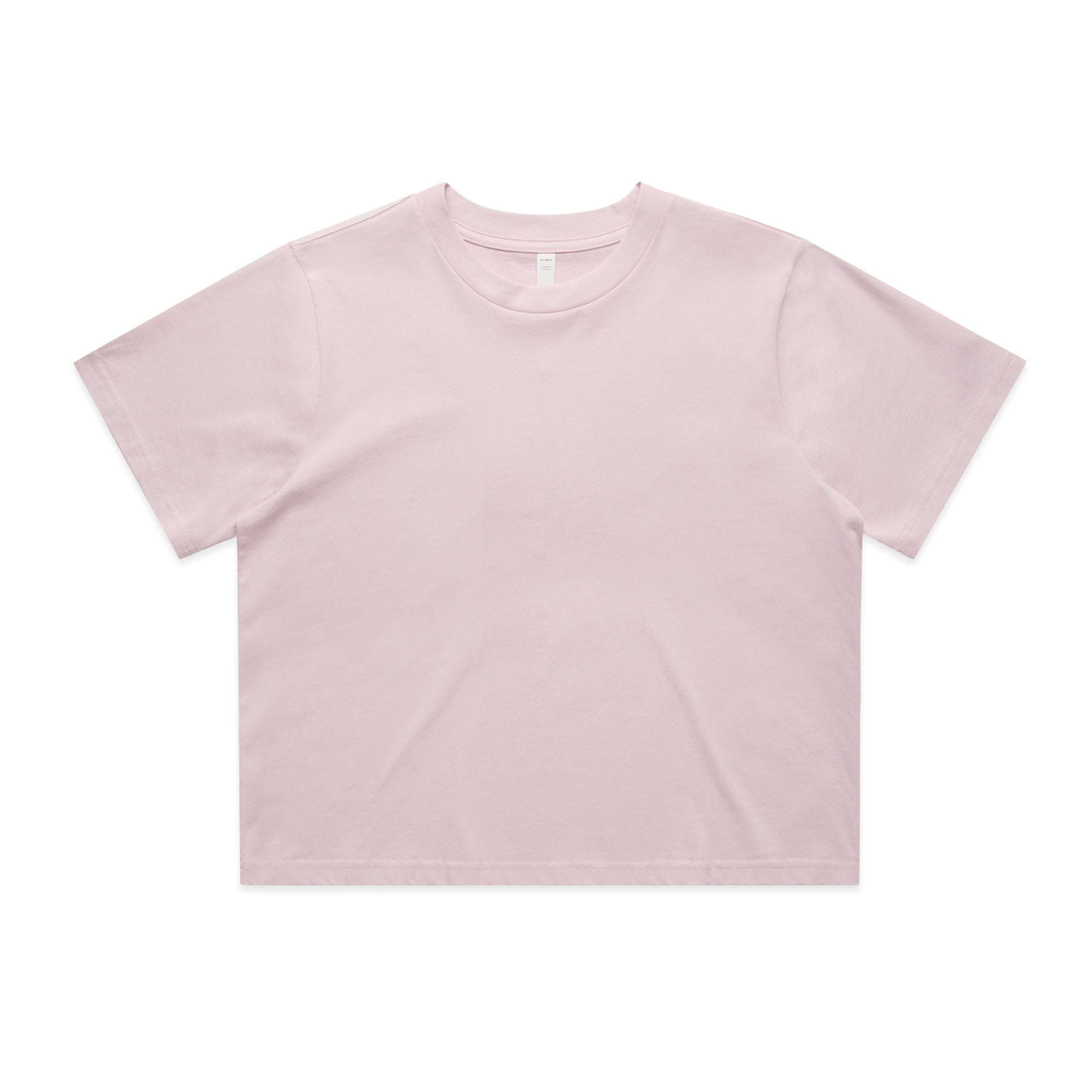 Lavender cropped t-shirt with short sleeves and a crew neck.