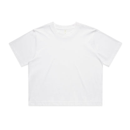 White cropped t-shirt with short sleeves and a crew neck.