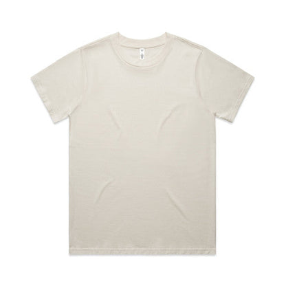 Cream-colored crew neck t-shirt with short sleeves and a simple design.