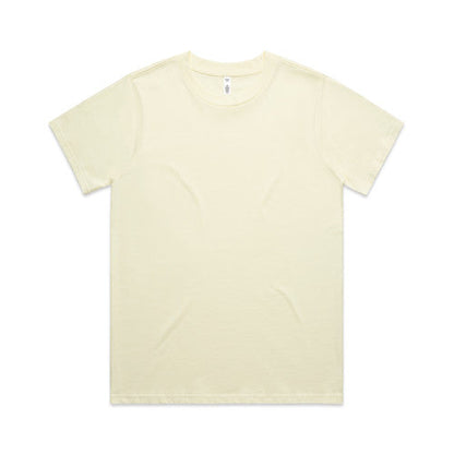 Cream-colored crew neck t-shirt with short sleeves and a relaxed fit.