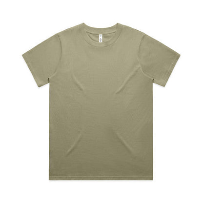Olive green crew neck t-shirt with short sleeves and a relaxed fit.