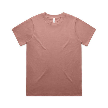 Dusty rose crew neck t-shirt with short sleeves and a relaxed fit.